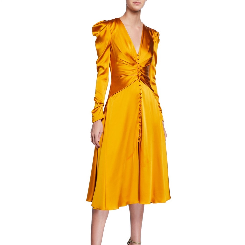 Jonathan Simkhai NWT ruched front v-neck long sleeve sateen dress